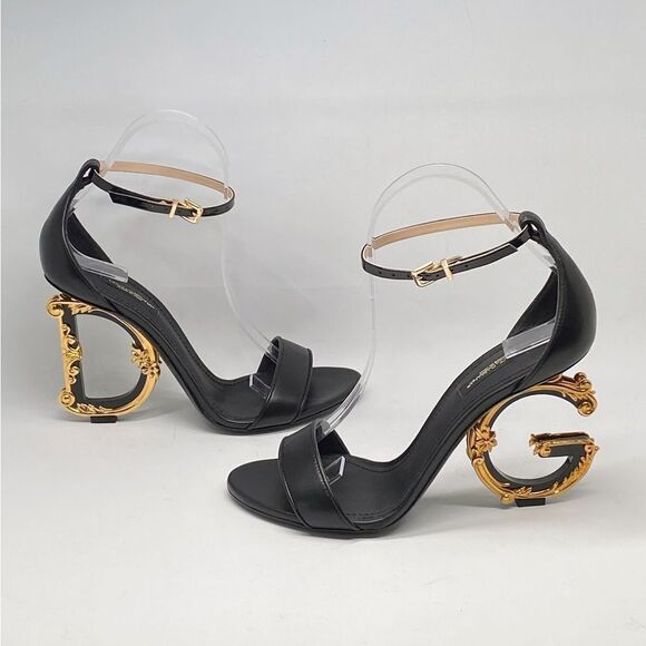 Dolce&Gabbana Sculpted-Heel Baroque DG Leather Sandals size 38 - Picture 1 of 14